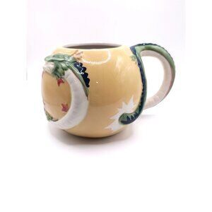 Dragon-Themed Ceramic Mug With Textured Handle & Embossed Design 12 Oz Yellow &